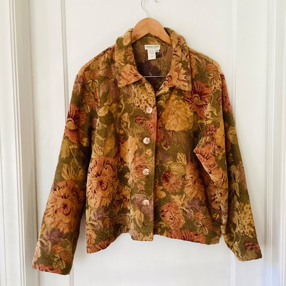 Vintage Coldwater Creek Floral Print Tapestry Button Down Jacket Size Petite XL - Picture 10 of 12